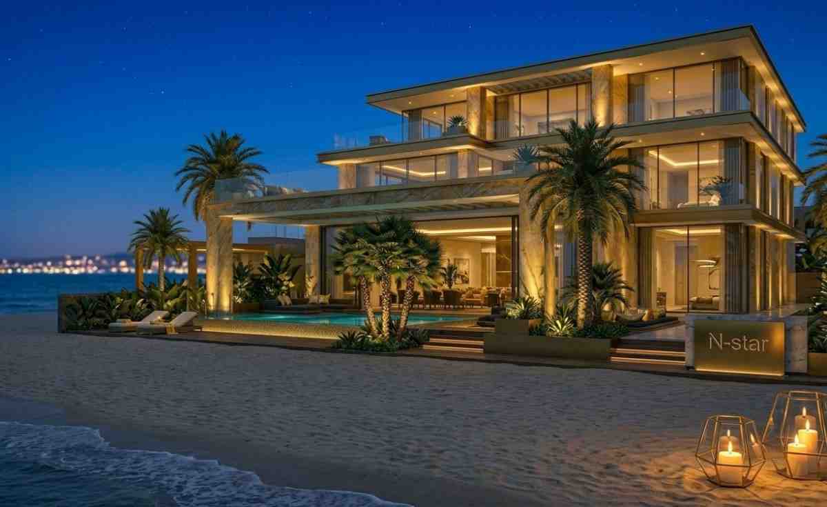 Luxury suite exterior with golden accents